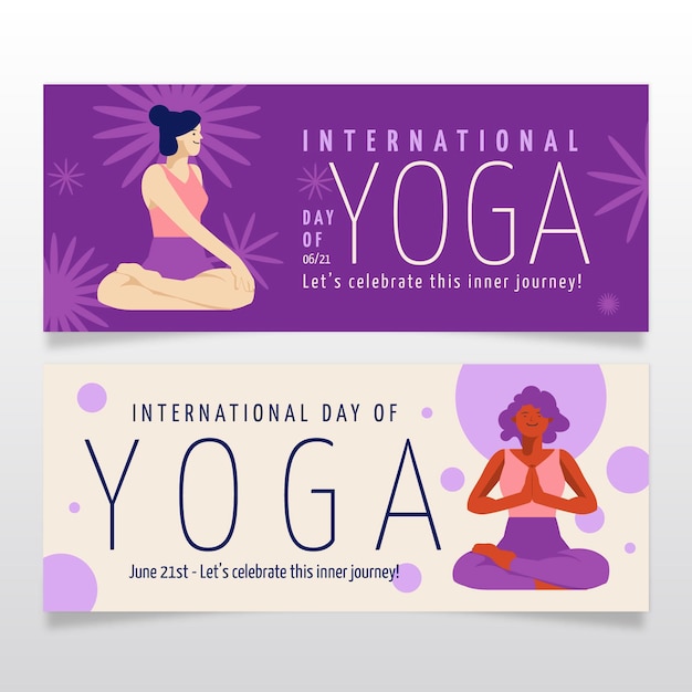 Organic flat international day of yoga banners set