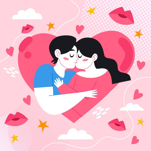 Organic flat international kissing day illustration