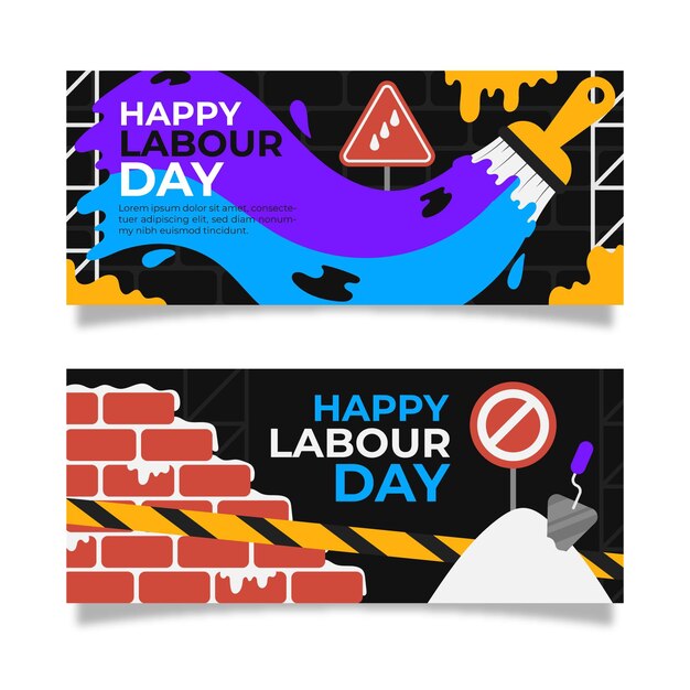 Organic flat labour day banners set