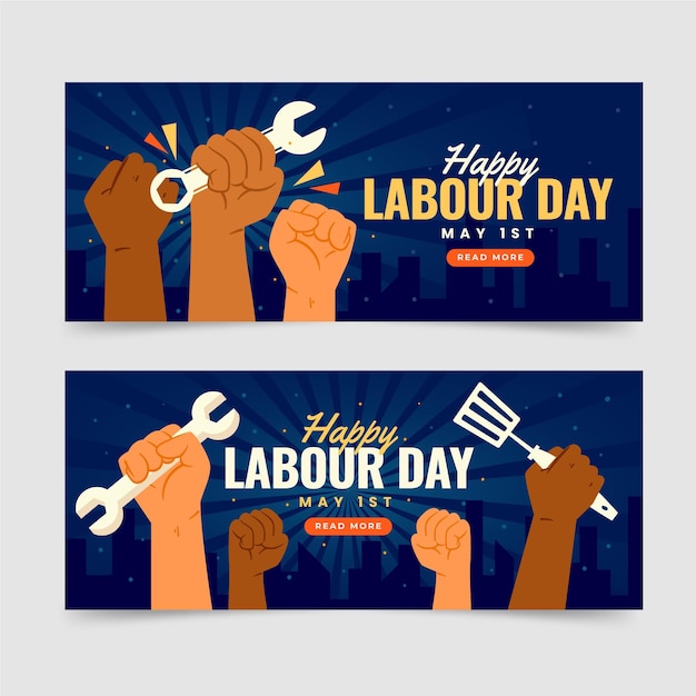 Organic flat labour day banners