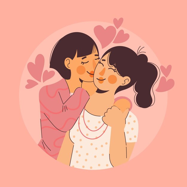 Organic flat lesbian couple illustration