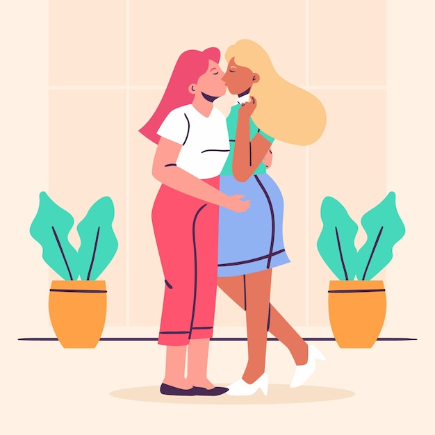 Free Vector organic flat lesbian couple illustration