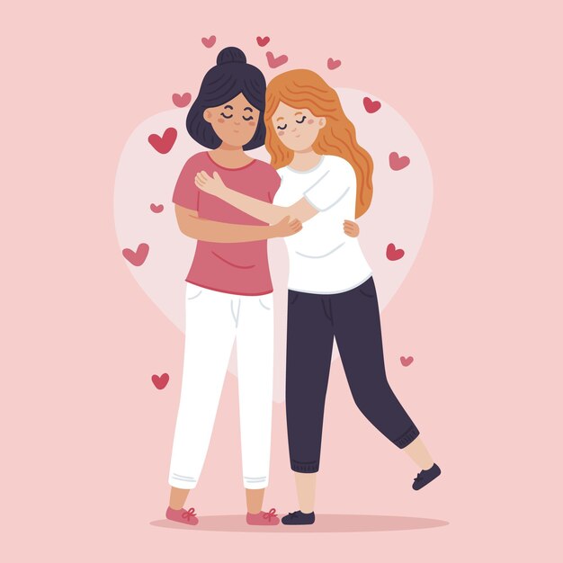 Organic flat lesbian couple illustration