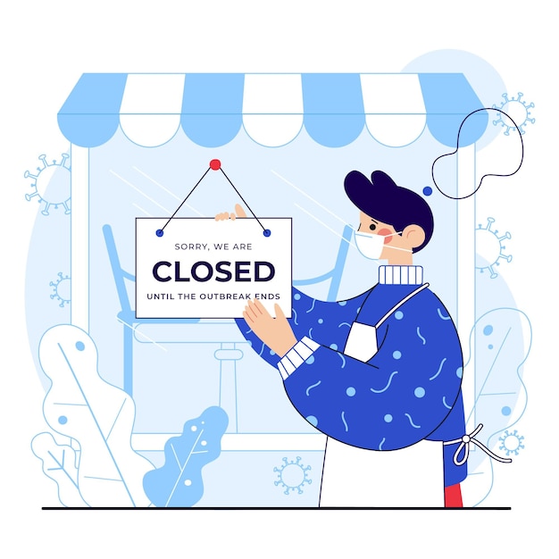 Free Vector organic flat man hanging a closed signboard