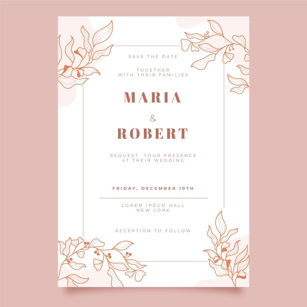 Organic flat minimalist wedding invitation template