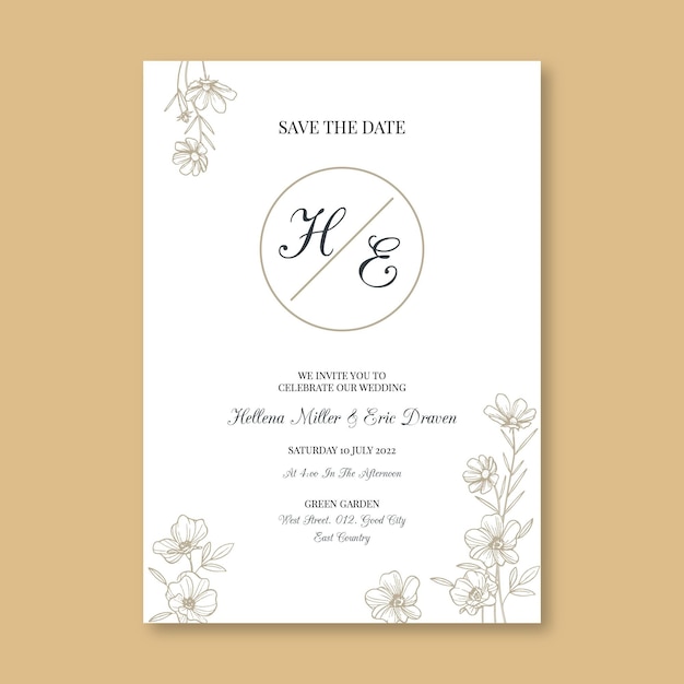 Free vector organic flat minimalist wedding invitation