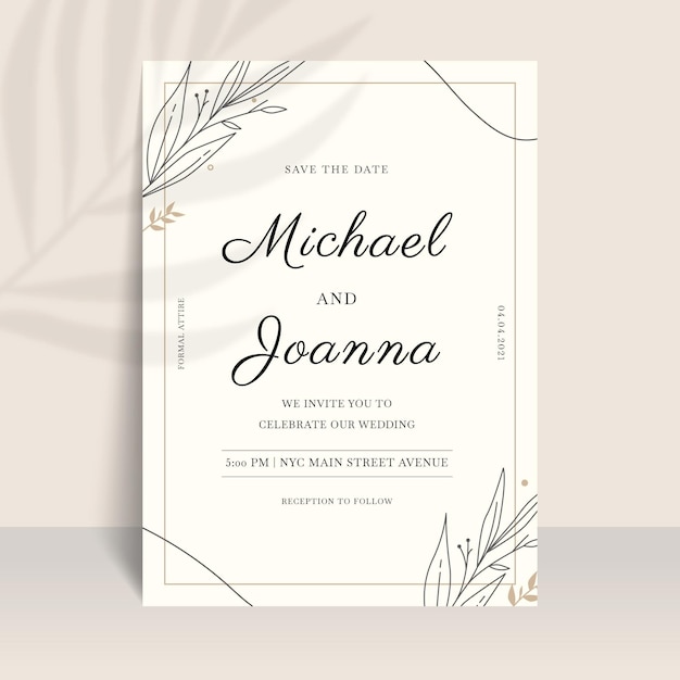 Organic flat minimalist wedding invitation