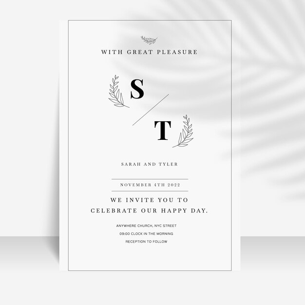 Organic flat minimalist wedding invitation