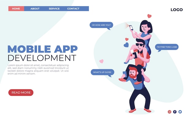 Organic flat mobile app development landing page web design