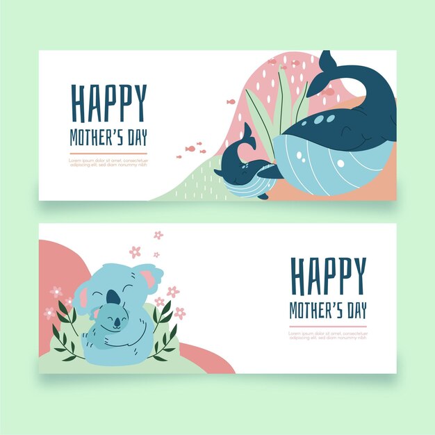 Organic flat mother's day banners set