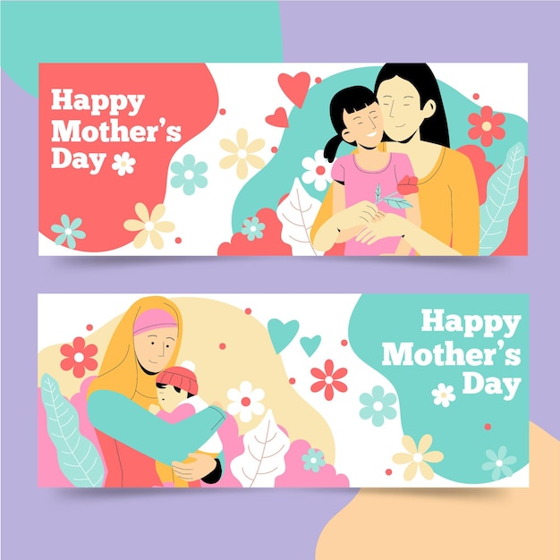 Organic flat mother's day banners set