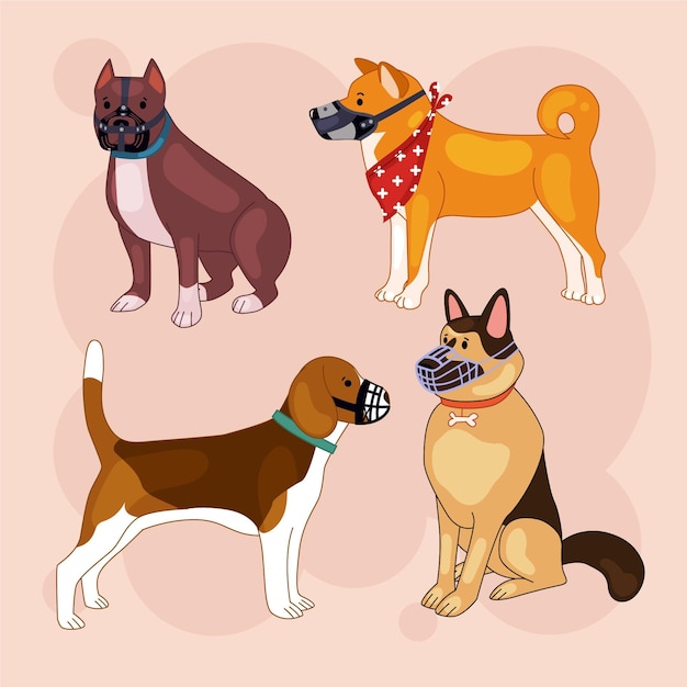 Free vector organic flat muzzled animals set