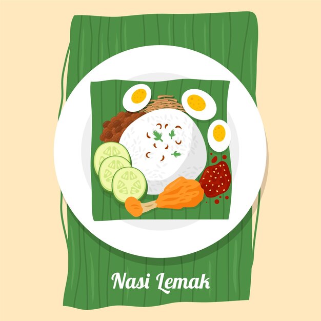 Organic flat nasi lemak illustrated