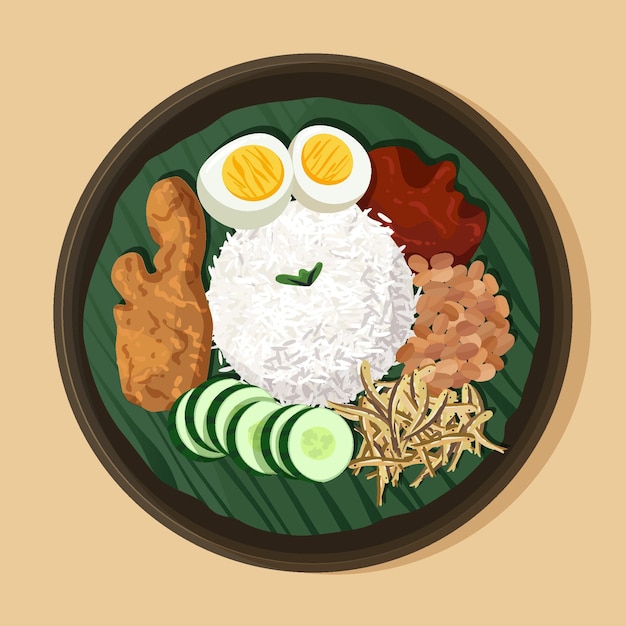 Organic flat nasi lemak illustrated