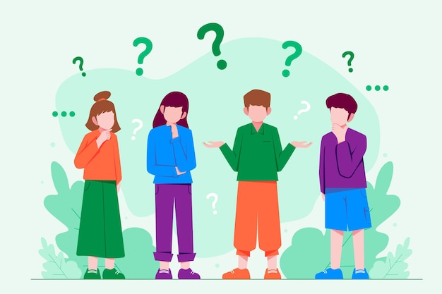 Organic flat people asking questions set