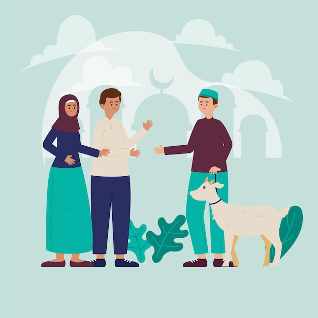 Free Vector organic flat people celebrating eid al-adha illustration