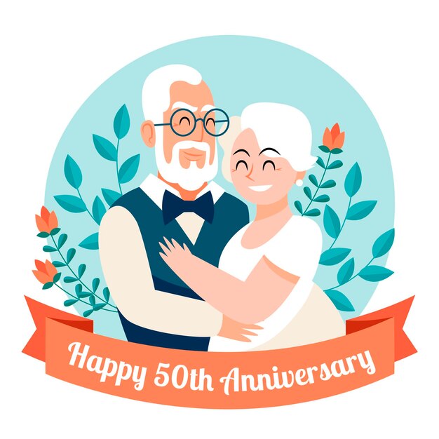 Organic flat people celebrating golden wedding anniversary