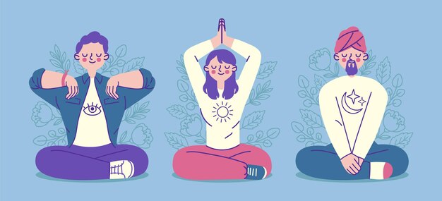 Organic flat people collection meditating