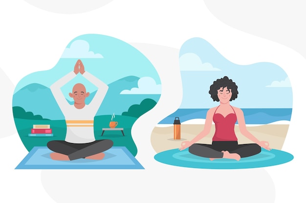 Organic flat people meditating illustration