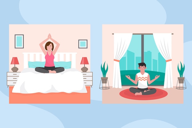 Organic flat people meditating illustration