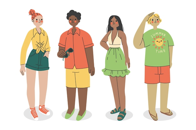 Organic flat people with summer clothes collection