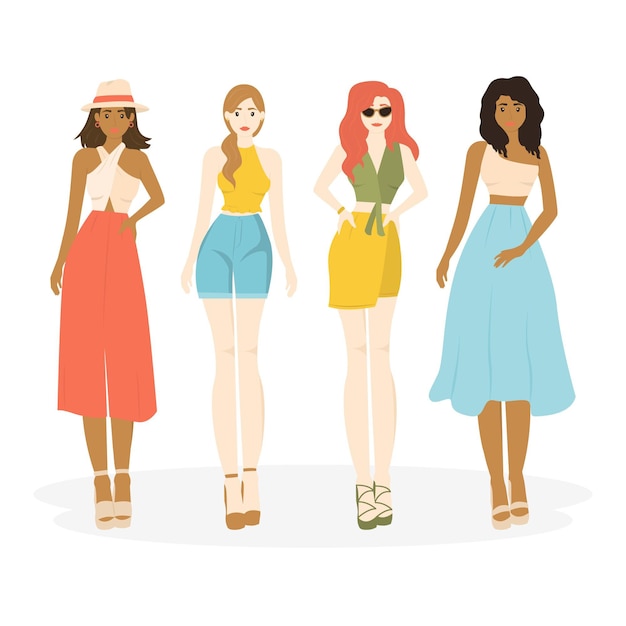 Organic flat people with summer clothes pack