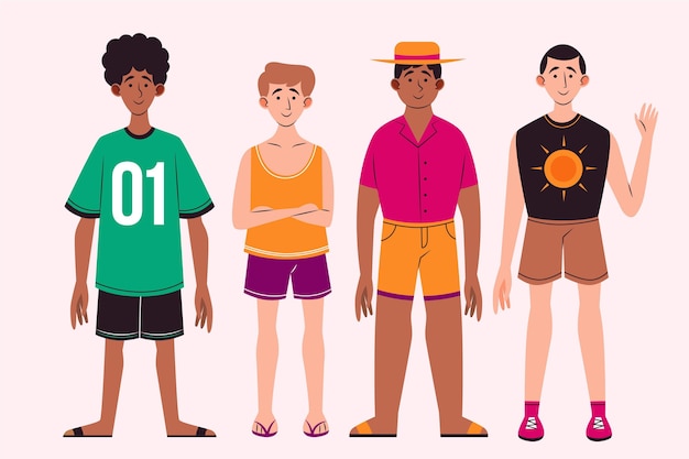 Organic flat people with summer clothes pack