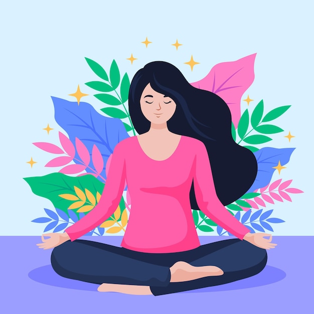 Organic flat person meditating in lotus position