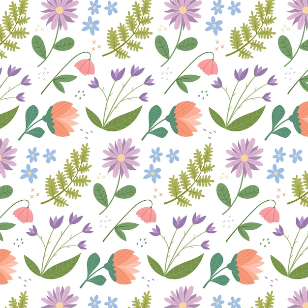 Organic flat pressed flowers pattern