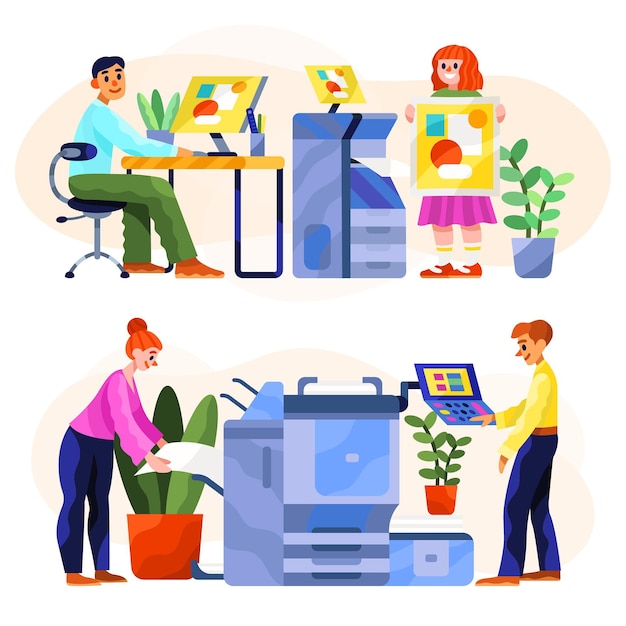 Organic flat printing industry illustration