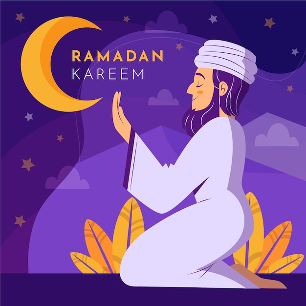 Organic flat ramadan illustration with person praying