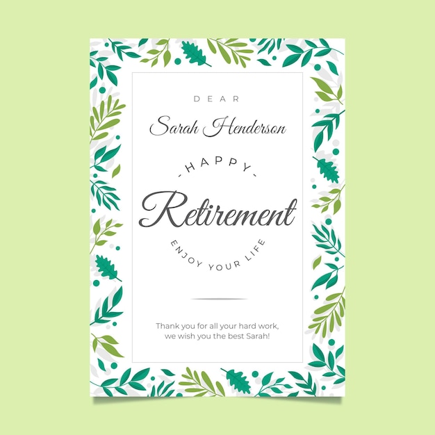 Free vector organic flat retirement greeting card template