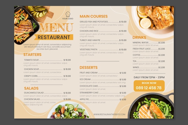 Free Vector organic flat rustic restaurant menu template with photo