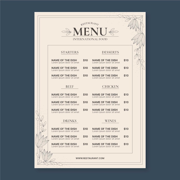 Organic flat rustic restaurant menu template