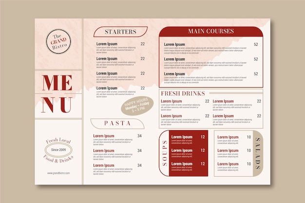 Organic flat rustic restaurant menu template