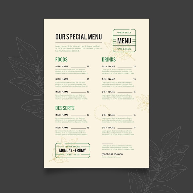 Organic flat rustic restaurant menu