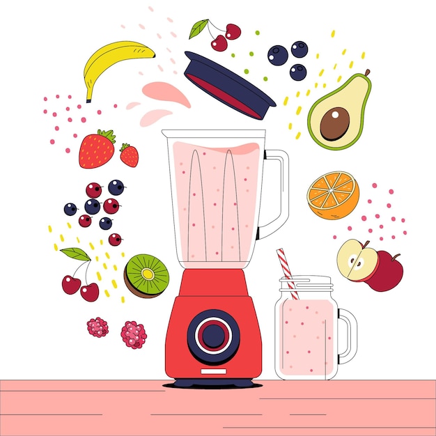 Free Vector organic flat smoothies in blender glass illustration