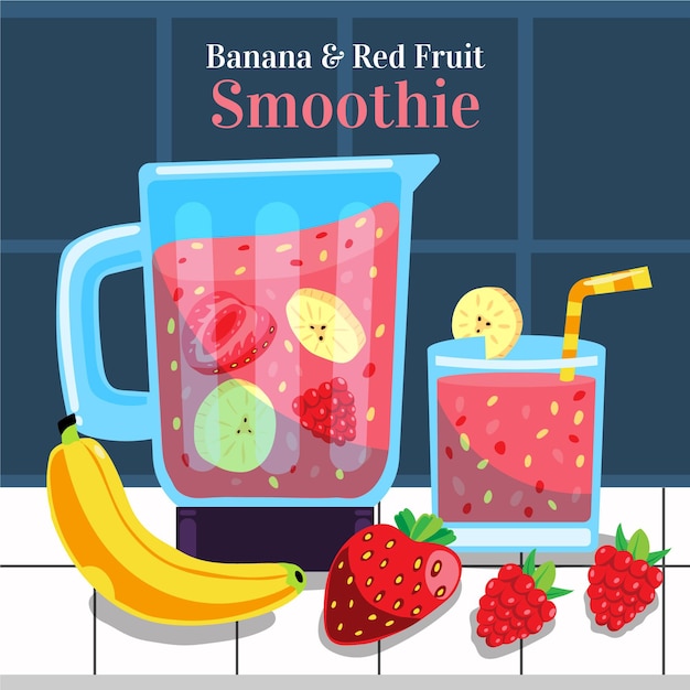 Free Vector organic flat smoothies in blender glass illustration