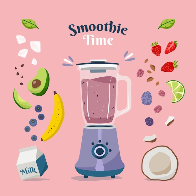 Free vector organic flat smoothies in blender glass illustration