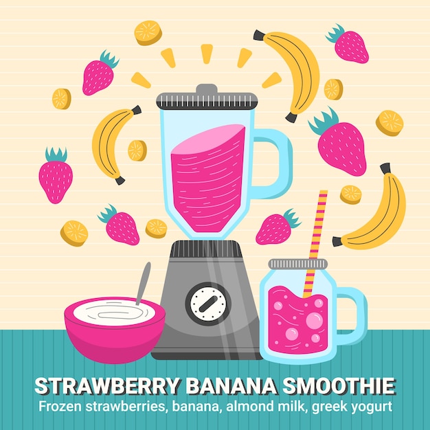 Free Vector organic flat smoothies in blender glass