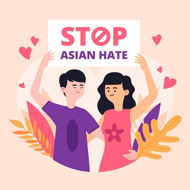 Organic flat stop asian hate message illustrated