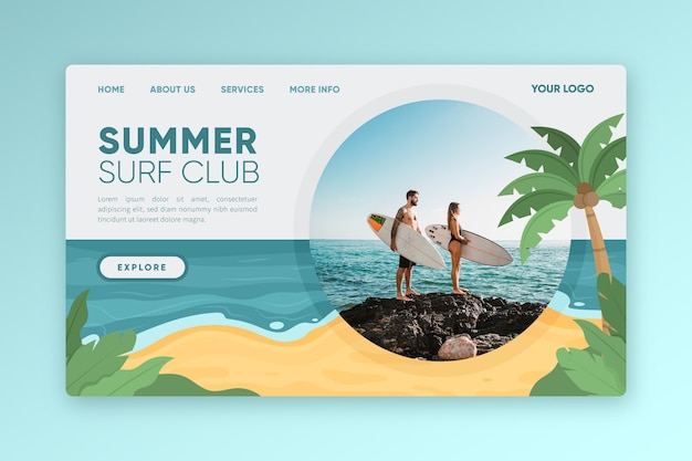 Organic flat summer landing page template with photo