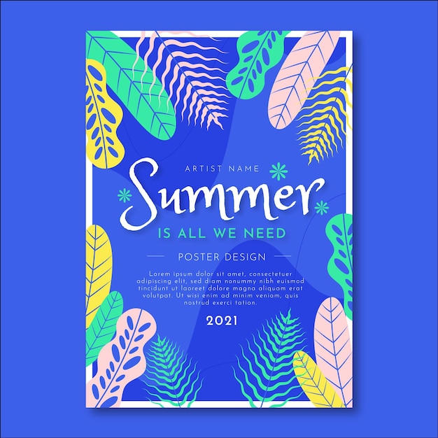 Organic flat summer party vertical poster template