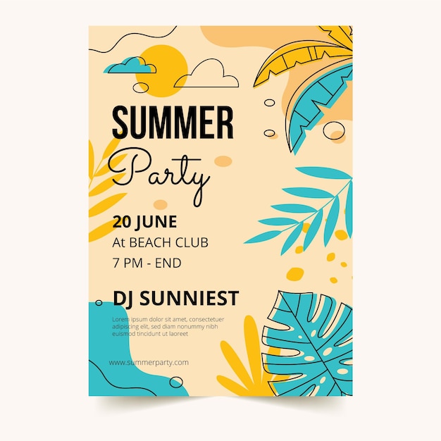 Free Vector organic flat summer party vertical poster template