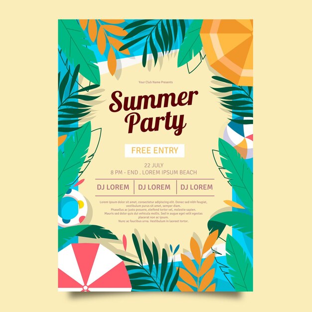 Organic flat summer party vertical poster template