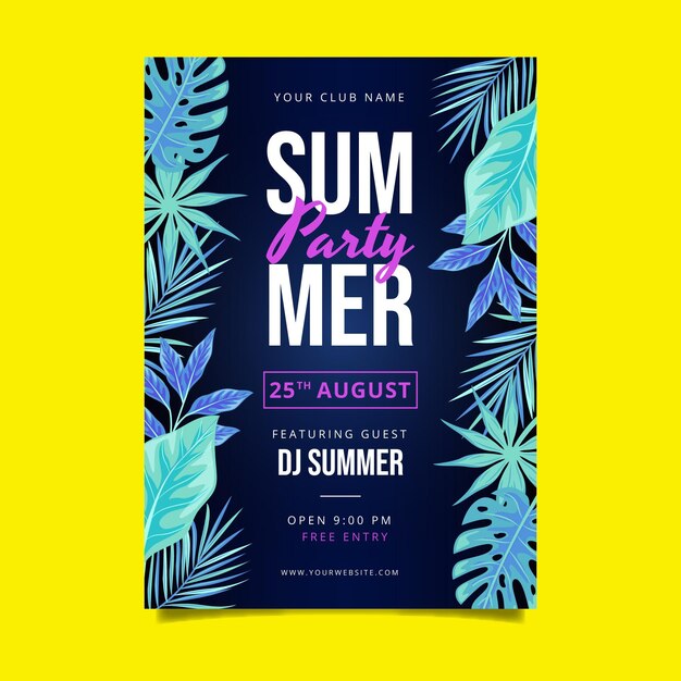 Organic flat summer party vertical poster template