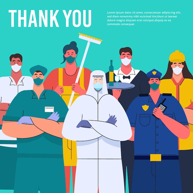 Organic flat thank you essential workers illustration