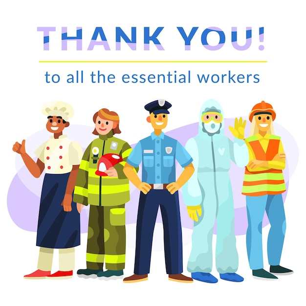 Organic flat thank you essential workers illustration