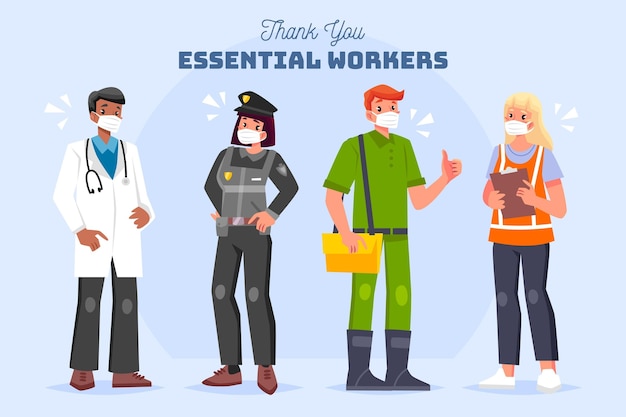 Free Vector organic flat thank you essential workers