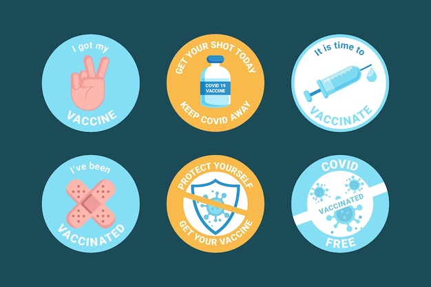 Free Vector organic flat vaccination campaign badge collection